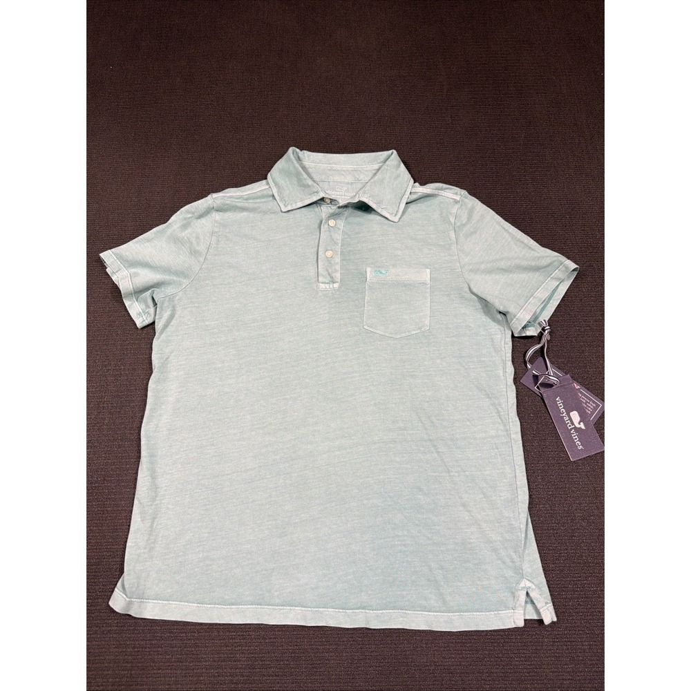 New Vineyard Vines Boys Clean Jersey Polo Sea Blue Large